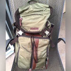 Olive Green Brown Nylon/Leather Backpack Bag